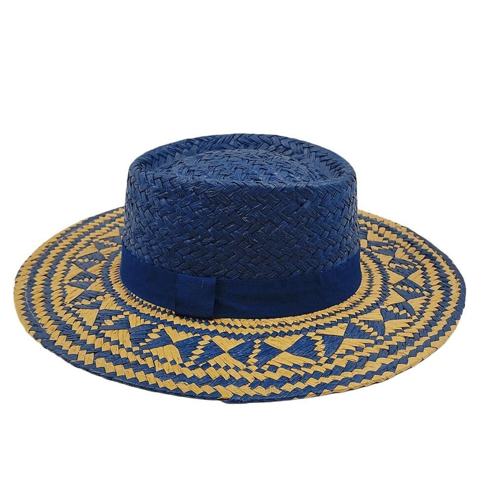 9308 Wide Brim Straw Sun Hat Foe and Geometric Pattern Sun Caps Summer
